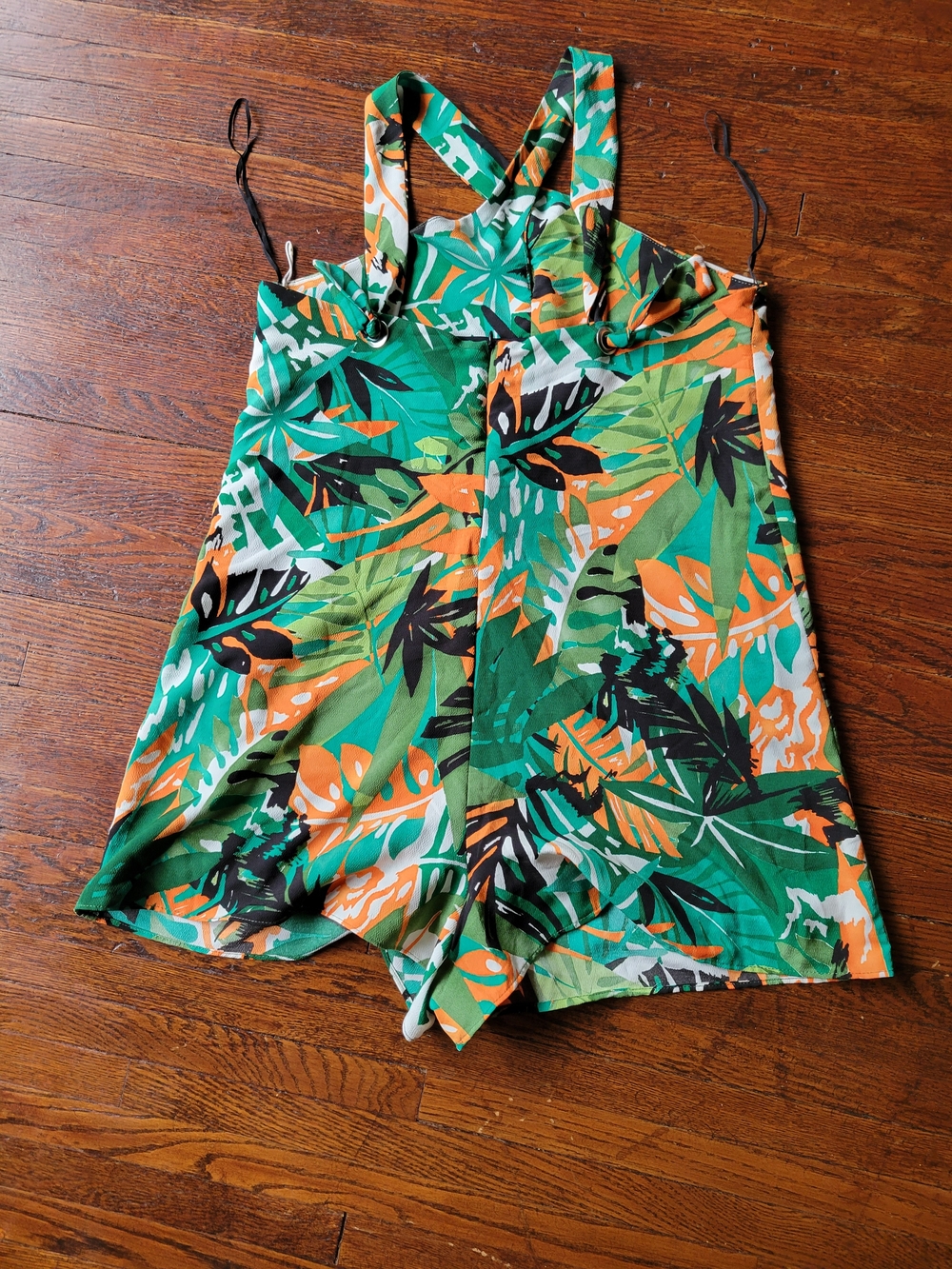 Zara Trafaluc Tropical Jumpsuit Romper Large Halter Style Green Orange Beach - Picture 7 of 17